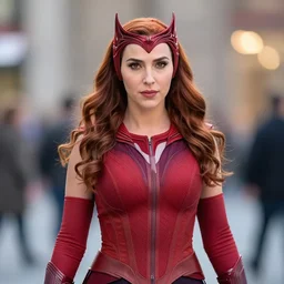 cosplay Gal Gadot as Scarlet Witch, photography 4k, ultra wide, f1.8 anamorphic, bokeh, 4k,