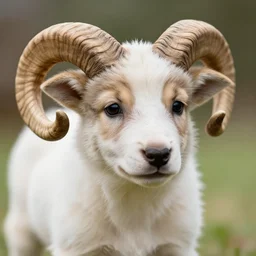 detailed photograph of adorable puppy with rams horns