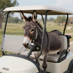 donkey driving a golf cart, realistic, 4 k, octane render, golf cart, donkey, intricate detail, ultra hd