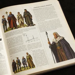zoomed - in page scan of fantasy characters encyclopedia, diagrams, insanely detailed, informative texts and graphs, illustration with detailed text on a side, digital painting concept art artstation style