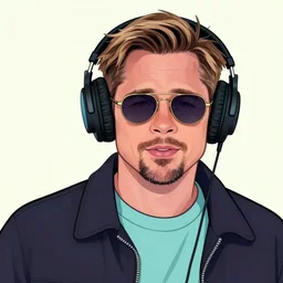 synthwave brad pitt wearing headphones, animated, trending on artstation, portrait