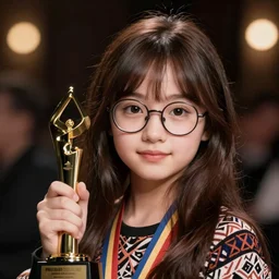 portrait, award - winning, beautiful, cute, adorable, fair skinned, round faced, brown colored long hair, wearing round glasses and trendy clothing, asian girl, bokeh, dimly lit, intricate, highly detailed face, 8 k