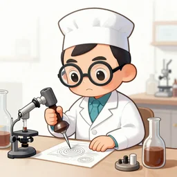 illustration of a chibi mad scientist, etching by louis le breton, 1 8 6 9, 1 2 0 0 dpi scan