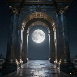 a portal to a paracosm, moon in background, award winning, 4 k, trending on artstation, photorealistic, volumetric lighting, octane render