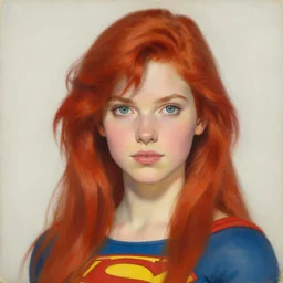 a cool red - haired girl. she is dressed as a superhero. clean elegant painting, beautiful detailed face. by artgerm and greg rutkowski and alphonse mucha
