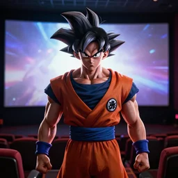 son goku watching morbius in the movie theaters, rendered in unreal engine 5, shading, realistic lighting, volumetric lighting