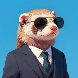 ferret in a strict suit with sunglasses, unreal engine, digital painting, vivid colors, vibrant colors, sharp focus illustration, artstation hq. intricate, elegant, medium shot, art by wlop