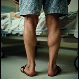 7 0 s movie still of a old man with trypophobia legs in the hospital, cinestill 8 0 0 t 3 5 mm eastmancolor, heavy grain, high quality, high detail