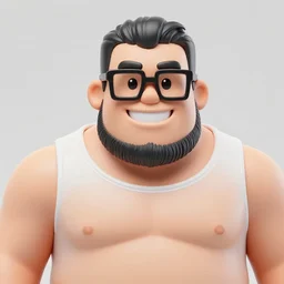 wide plastic action figure of a buff smiling streamer with long stubble, muscular neck, rectangular square shaped glasses and a black bowl cut, wearing a black tshirt, dramatic light, shallow depth of field, blur, out - of - focus background, by kim jung gi, ric estrada, ron english and eiichiro oda