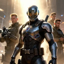 cyber cyborg ninja mask helmet metal gear solid artic suit swat commando, global illumination ray tracing hdr fanart arstation by sung choi and eric pfeiffer and gabriel garza and casper konefal, a spectacular view cinematic rays of sunlight comic book illustration, by john kirby