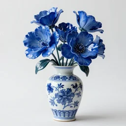 glossy big flowers in delfts blauw vase,