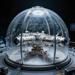 sci - fi space station that is made out of a giant glass dome, superior quality photography
