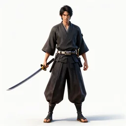 stern samurai with katana, detailed 3d character render, full body, standing, isolated on a pure white background, centered, whole figure in frame, sharp focus, studio lighting