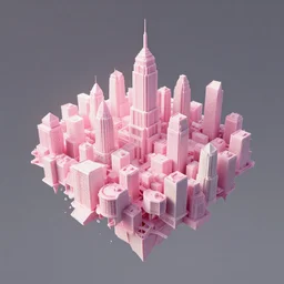 a beautiful render of pink and white city in the air, by hubert robert, daniel merriam, roger dean and jacek yerka, alex grey style, soft lighting,, 5 - dimensional, 5 d, overdimensional
