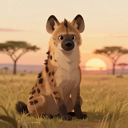 anthropomorphic hyena fursona sitting in between the grass in savannah lit by the sunset, furry art, trending on artstation, digital art, kawacy