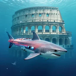 rome under water in 2 0 7 7 by simon stalenhag, flying cars, retrofuturism, white sharks, hd