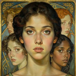 an art nouveau, ( streamline moderne ), multi - ethnic and multi - racial portrait in the style of charlie bowater, in the style of donato giancola, in the style of charles dulac. very large, clear, expressive and intelligent eyes. symmetrical, centered, ultrasharp focus, cinematic lighting, photorealistic digital painting, intricate detailed background.