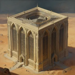 close shot of a giant immense squared crematorium gothic architecture advanced technology scifi architectural structure desert planet, fantasy, d & d, intricate, painting by lucian freud and mark brooks, bruce pennington,