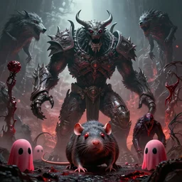by par olofsson and wayne barlowe visually stunning, cinematic, ultra realistic, hyper realism, 1 2 k, epic, octane render, unreal engine, vfx, maya, life tap, doomguard, giant rat, imp master, timber wolf, bloodbloom, corruption, strawberry ghosts, nightmarish creatures, apocalyptic hellscapes - c 8. 0