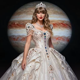 taylor swift as a princess of the big red storm of jupiter, intricate, elegant, highly detailed, digital painting, artstation, concept art, smooth, sharp focus, illustration, art by frank frazetta, william mortensen, arny freytag