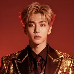 jungkook jeon as a vampire. wearing intricate styled suit, semi realism, jungkook anime realism, korean symmetrical face, slim face, appealing, bright eyes, slightly larger nose, photorealism, korean, korean korean uhd, amazing depth, glowing, golden ratio, sakimichan, greg rutowski, volumetric lighting, cinematic lighting, red orange lighting, artstation concept art