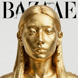 sculpture made of gold, portrait, future, shaman, gold, close up, harper's bazaar, vogue, magazine, insanely detailed and intricate, concept art, ornate, luxury, elite, elegant