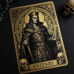 Portrait of the Prince of Entropy, gothic, pagan, high fantasy, black paper, dark atmosphere, skulls, detailed, cinematic, ornate, tarot card, highly detailed, ink illustration, golden ratio, 8k,