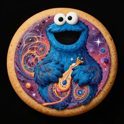 cookie monster becomes a fractal, painted by alex grey. psychedelic visionary art, cosmic, black background, highly detailed, sharp focus