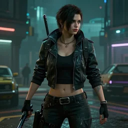 film still of Kathryn Celestre as Johnny Silverhand in Cyberpunk 2077, gameplay, 8k, HD