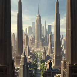 gigantic city, adorned pillars, towers, landscape, alex ross, neal Adams, david finch, concept art, matte painting, highly detailed, rule of thirds, dynamic lighting, cinematic, detailed, denoised, centerd