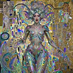 epic portrait of menacing, anxious, agitated yet stunningly beautiful biomechanical djinn the terrifying demigod of creation with cyan tears of jealousy overseeing the iridescent fabric of the universe, by charlie bowater, mandy jurgens, gustav klimt, octane render, dramatic camera angle, 4k, 8k, high detail, HDR, by tom bagshaw, powerful, with inspiration from Beksinski, inspired by greek goddess Athena