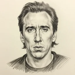 a poorly drawn pencil art of nicolas cage, ugly, bad art