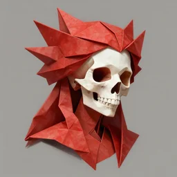 stunning origami goddesse skull portrait, skull, crimson, fantasy, intricate, elegant, highly detailed, digital painting, artstation, concept art, smooth, sharp focus, illustration, art by afshar petros and krenz cushart and artem demura and tony sandoval