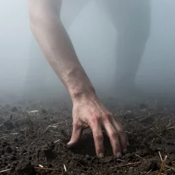 thick fog, hand coming out of ground, zdzislaw beksinski