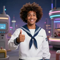 a man in a sailor's uniform giving a thumbs up, a stock photo by Ray Parker, shutterstock, afrofuturism, bob ross, toonami, groovy