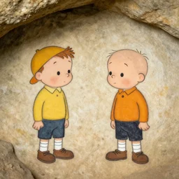 calvin and hobbes in cave painting style