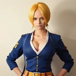 A full portrait photo of real-life sanji one piece, f/22, 35mm, 2700K, lighting.