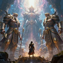 giants and gods, fantasy world, deep colours, ascendent plane, high detail, cinematic, cgi 8k, complete disregard