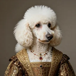 portrait of a white poodle as an italian noblewoman, italo - byzantine era 9 0 0 ce