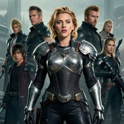 a fancy portrait of a Scarlett Johansson wearing sci-fi armour by Greg Rutkowski, Sung Choi, Mitchell Mohrhauser, Maciej Kuciara, Johnson Ting, Maxim Verehin, Peter Konig, final fantasy , mythical, 8k photorealistic, cinematic lighting, HD, high details, atmospheric,
