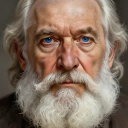 Old man with blue eyes and bushy white beard, digital painting, lots of details, 4k, intricate, artstationHQ, deviantart, brush strokes