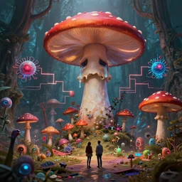 by nadezda and david stoupakis, visually stunning, cinematic, ultra realistic, hyper realism, 1 2 k, epic, octane render, unreal engine, vfx, maya, the shroomsical world 🙏❤🍄⚡ : gargantuan disappointment of crying souls, cyberpunk brackets : laser cut paper microbes