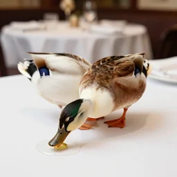 duck eating at fancy restaurant