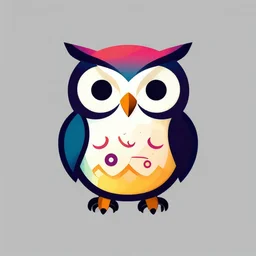 A logo of an owl in the bauhaus style, y2k style, created by The Designers Republic, vibrant colors