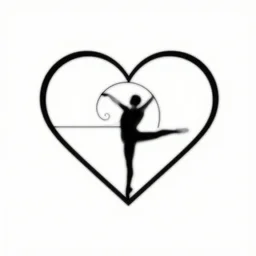 clean black and white logo of a symmetric heart with a stylized gymnast human body silhouette inside, fibonacci, euclid.