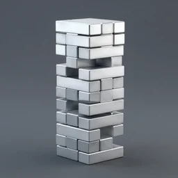 rendering of stacked jenga, like sculpture, simple, silver steel, trending on behance, keyshot 1 1