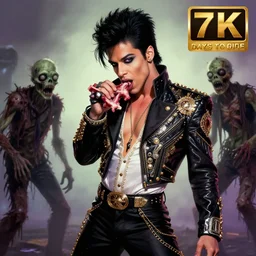 eighties prince the singer as a zombie eating flesh, 7 days to die zombie, fine art, award winning, intricate, elegant, sharp focus, cinematic lighting, highly detailed, digital painting, 8 k concept art, art by guweiz and z. w. gu, masterpiece, trending on artstation, 8 k