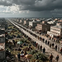 hyperrealistic precisionist socialist revolution in the future world, fine art highly detailed matte painting masterpiece, robert doisneau, dramatic moody lighting, long shot, wide angle, uhd 8 k, sharp focus