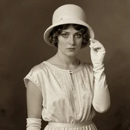 a sepia portrait of a 1 9 2 0 s woman with a serious expression, wearing a cream coloured bohemian style silk crepe dress with a bucket cloche hat, long cotton gloves, atmospheric lighting, painted, sepia, intricate, ultra detailed by leesha hannigan, thierry doizon, kai carpenter, well composed, best on artstation, cgsociety, epic, stunning, gorgeous, intricate detail, wow, masterpiece