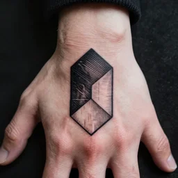 handpoke tattoo of a simplistic black and white geometric shape, stick poke, lineart